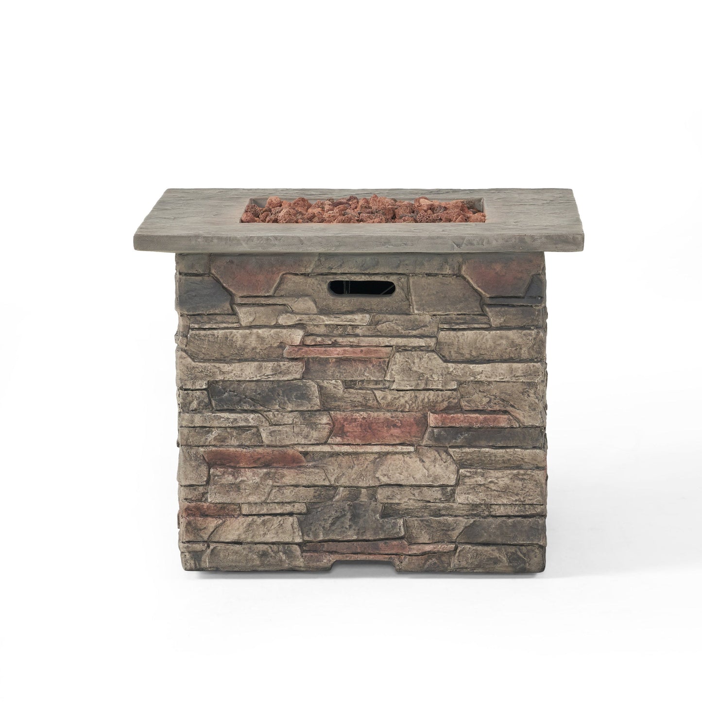 Classic Stone Design 32 Inch Square MGO Fire Pit 40000 BTU, Stone Gray