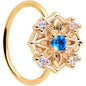 20G 5/16 Blue CZ Gem Gold Tone Flower Ring Nose Hoop