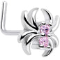 20G 7mm Pink CZ Gem Sleek Spider L Shape Nose Ring