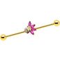 14G Red CZ Gem Gold Tone Swirl Fan Industrial Barbell 38mm