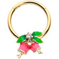 16G 3/8 Clear CZ Gem Gold Tone Bell Flowers Hinged Segment Ring