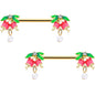 14G 9/16 Clear CZ Gem Gold Hue Bell Flower Barbell Nipple Ring Set