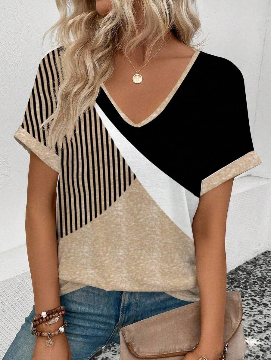 Womens Stylish Printed Slim-fit Short-sleeve Top