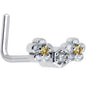 20G 7mm Yellow CZ Gem Flower Honeycomb L Shape Nose Ring