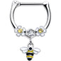 16G 5/16 Yellow CZ Gem Flower Bee Dangle Cartilage Clicker