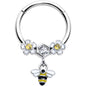 16G 3/8 Yellow CZ Gem Flower Bee Dangle Hinged Segment Ring
