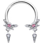 16G 3/8 Pink Gem Swank Dragonfly Dangle Horseshoe Circular Barbell