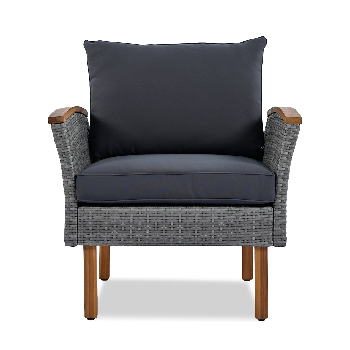 Outdoor Sectional Set PE Rattan Acacia Wood Gray 9 Piece 250 LB
