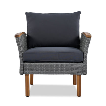 Outdoor Sectional Set PE Rattan Acacia Wood Gray 9 Piece 250 LB