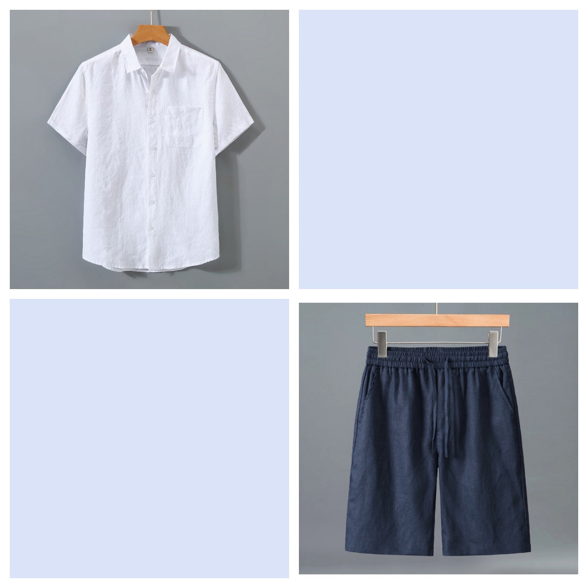 Men's Pure Linen Shorts and Short Sleeve Shirt Set - Summer Loose Casual Lightweight Outfit