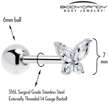 Clear CZ Gem Open Wing Butterfly Barbell Tongue Ring