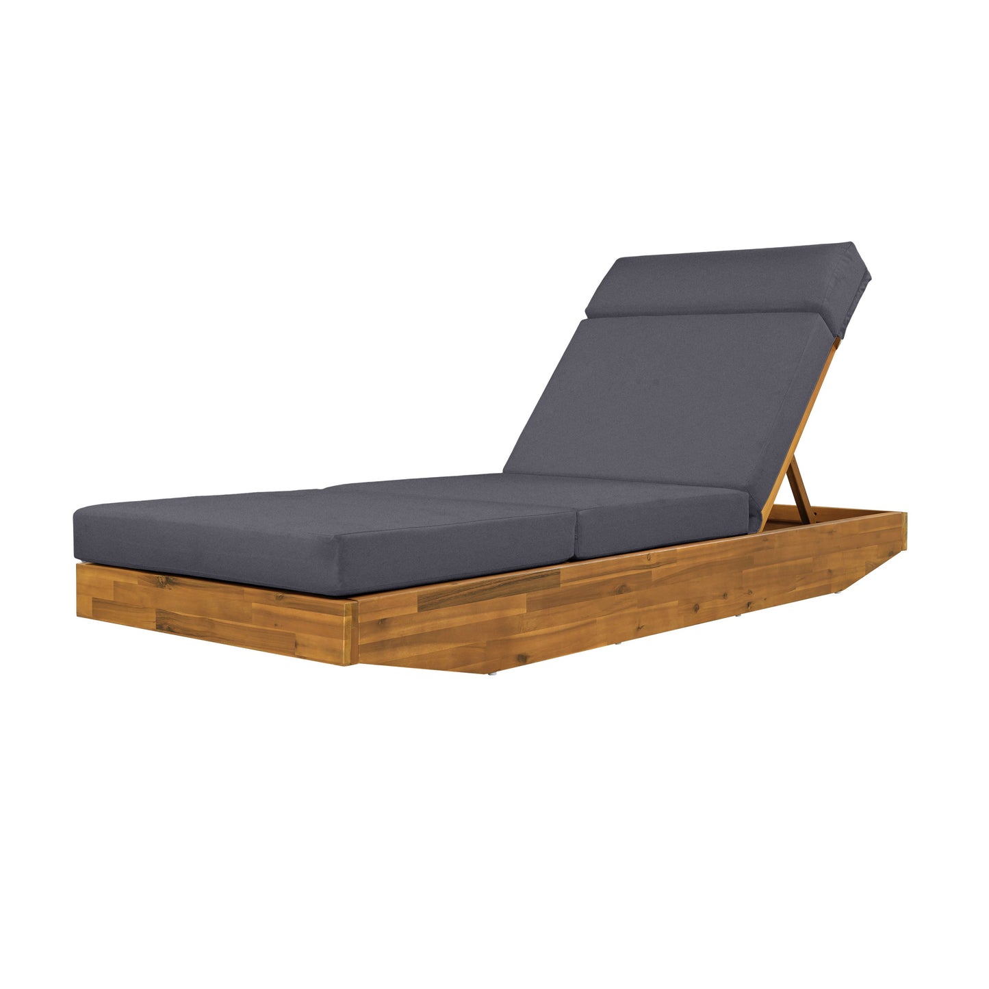 Outdoor Chaise Lounge Acacia Wood Teak Dark Gray Cushion Foldable 300 LB