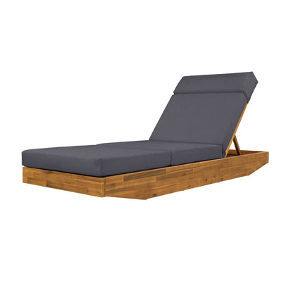 Outdoor Chaise Lounge Acacia Wood Teak Dark Gray Cushion Foldable 300 LB