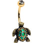Clear CZ Gem Gold Tone Anodized Sea Turtle Style Belly Ring