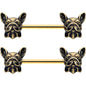 14G 5/8 Gold Tone Anodized French Bulldog Barbell Nipple Ring Set