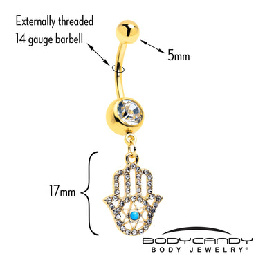 Clear CZ Gem Gold Tone Anodized Hamsa Hand Star Dangle Belly Ring