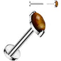 18G 5/16 Natural Tigers Eye Oval Medical Grade Titanium Flat Back Earring