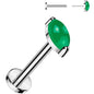 18G 5/16 Natural Green Onyx Oval Medical Grade Titanium Flat Back Earring