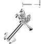 16G 1/4 CZ Gem Leaves Medical Grade Titanium Reversible Flat Back Earring