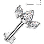 18G 5/16 Clear CZ Gem Oval Trio Medical Grade Titanium Reversible Flat Back Earring