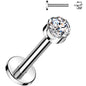 16G 5/16 4mm Clear CZ Round Medical Grade Titanium Flat Back Earring
