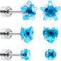Blue Simplistic Heart Star CZ Flat Back Stud Earrings - 3 Pairs
