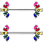 14G 9/16 Rainbow Gem Pride Fancy Glam Nipple Ring Set