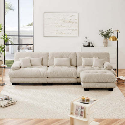 Sectional Sofa L-Shape Chenille Light Coffee 3 Seat Convertible Ottoman