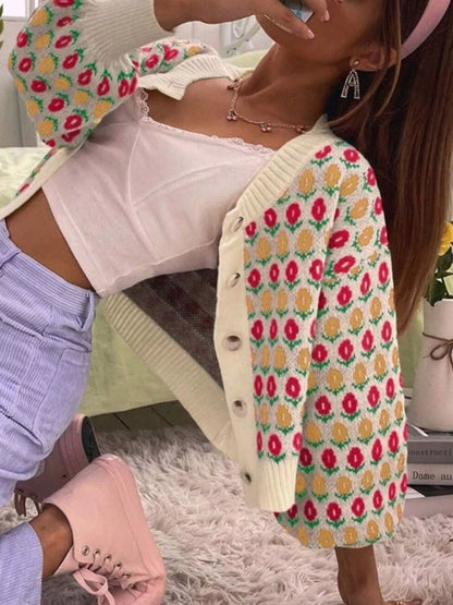 Floral Button Up Long Sleeve Cardigan