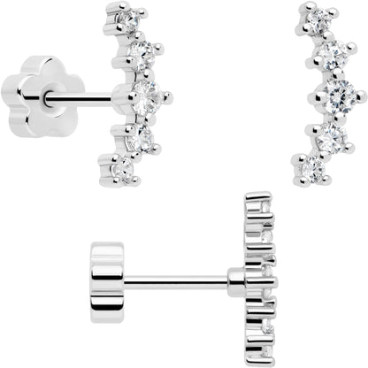 20G CZ Gem Ball Arch Butterfly Reversible Flower Flat Back Earring Set of 6