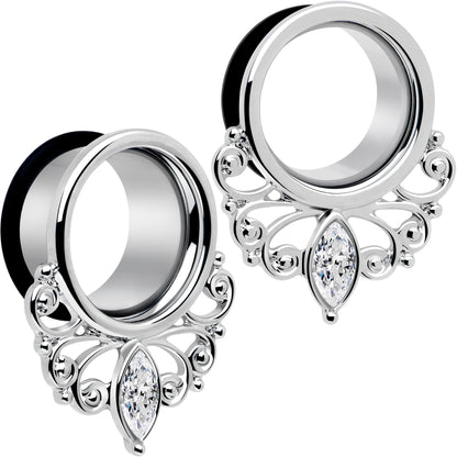 Clear Gem Drop Filigree Single Flare Tunnel Plug Set 6mm to 16mm