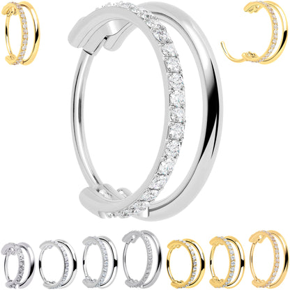Single Row Micro Gem Implant Grade Titanium Hinged Double Hoop Nose Ring