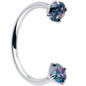 Double Gem Titanium Horseshoe Nose Ring -  Internally Threaded Solid Titanium CZ Horseshoe Nose Hoop