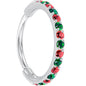20G Micro Gem Titanium Hinged Nose Hoop - Christmas Nose Ring
