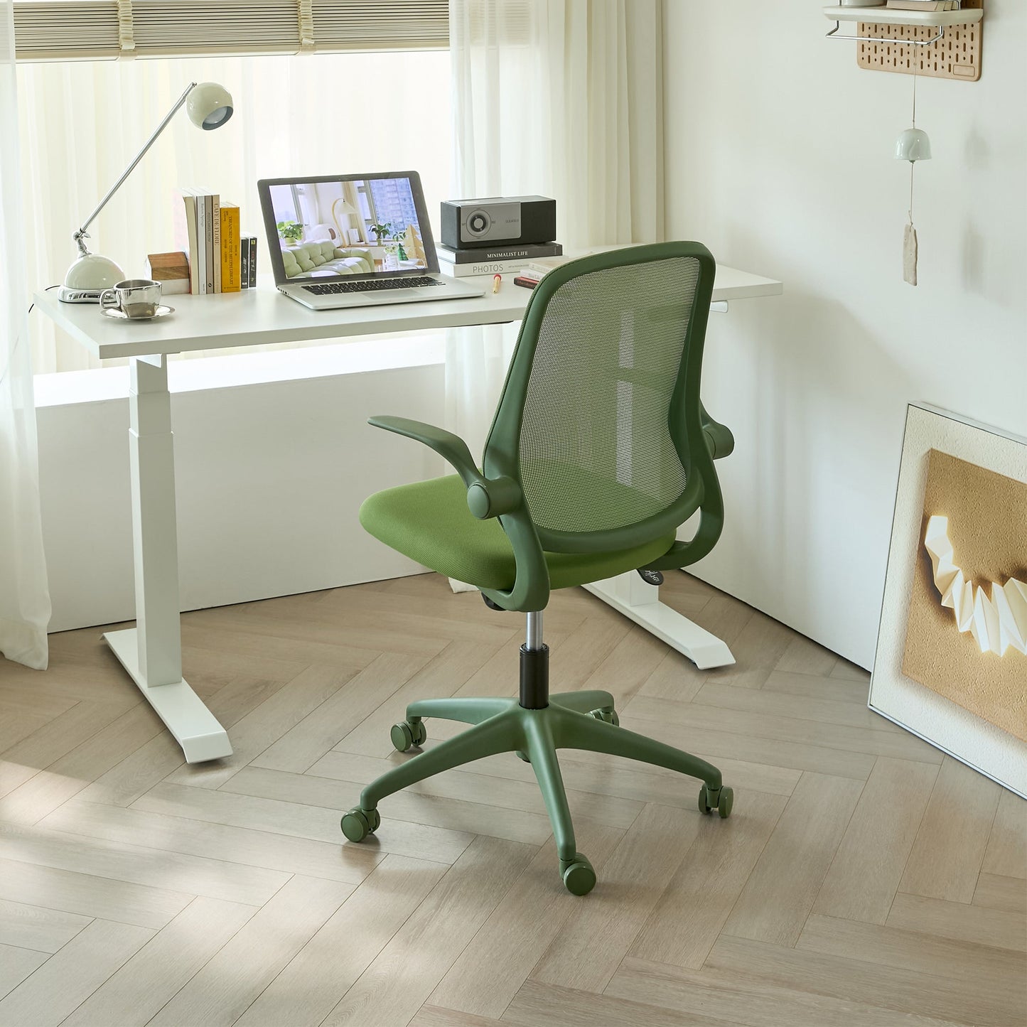 Ergonomic Office Chair Mesh High-Back Green 350 LB Flip-Up Arms Swivel