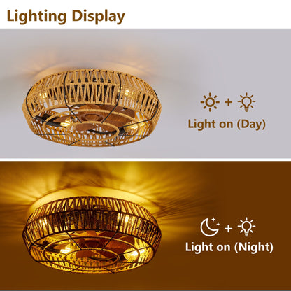 Ceiling Fan Caged Boho Flush Mount with Light Remote 6 Speed 19 In