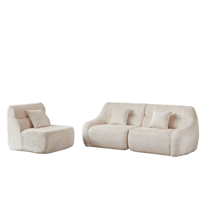 Sectional Sofa Curved Modular Chenille Beige 4 Seat 900 LB No Assembly