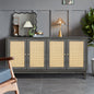 Rattan Sideboard Buffet Cabinet with 4 Rattan Doors, Antique Dark Grey