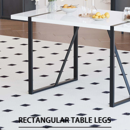 55 '4-person modern MDF dining table set, kitchen black metal leg dining table