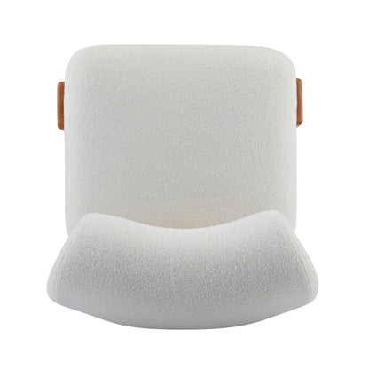 Boucle Lounge Chair Natural Beige Rolled Backrest 27.25"x30"x27.5