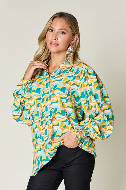 Printed Smocked Long Sleeve Top