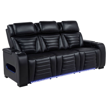 Zuma 2-piece Faux Leather Dual Power LED Sofa Set Black