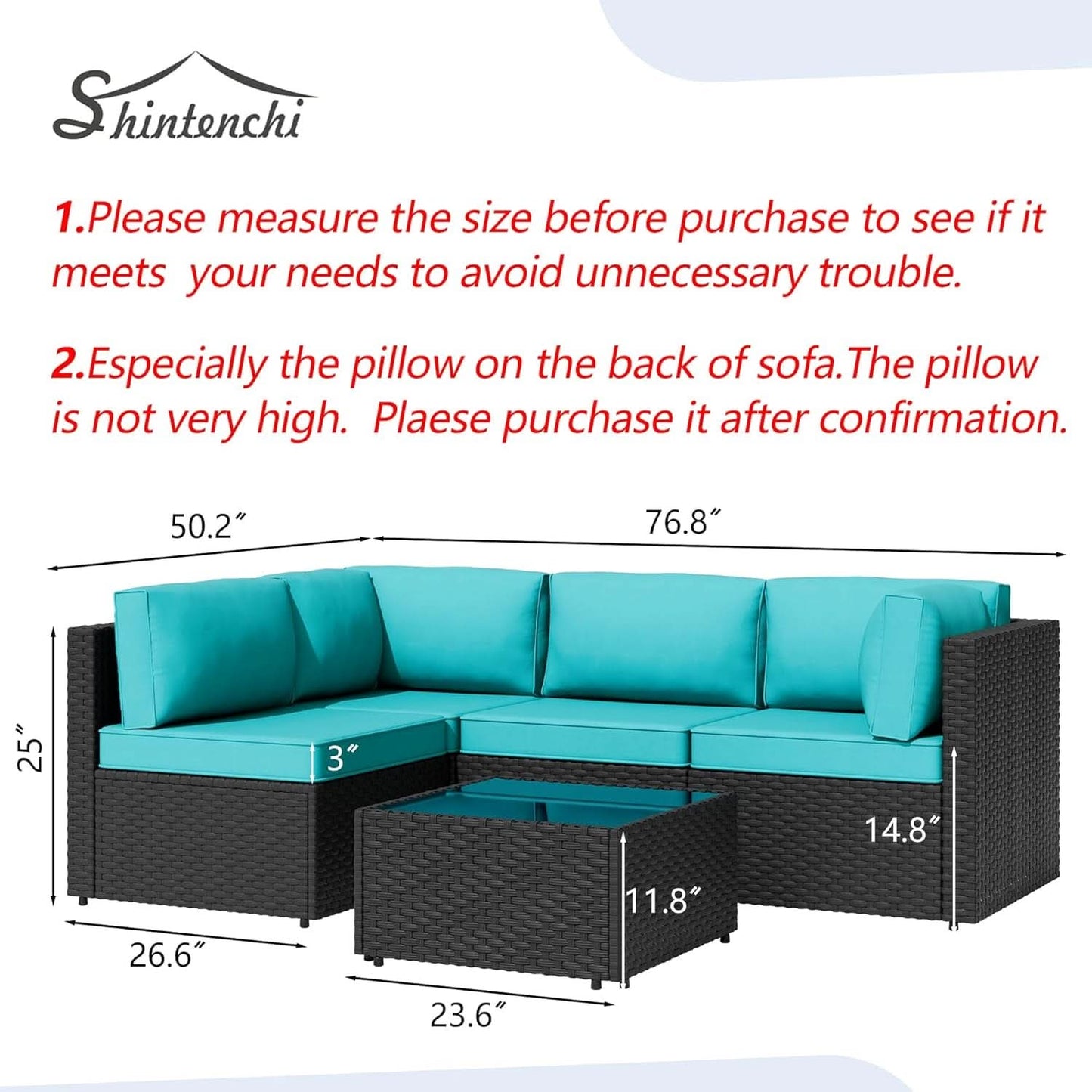 Five Piece Outdoor Patio Sectional Sofa Set Blue