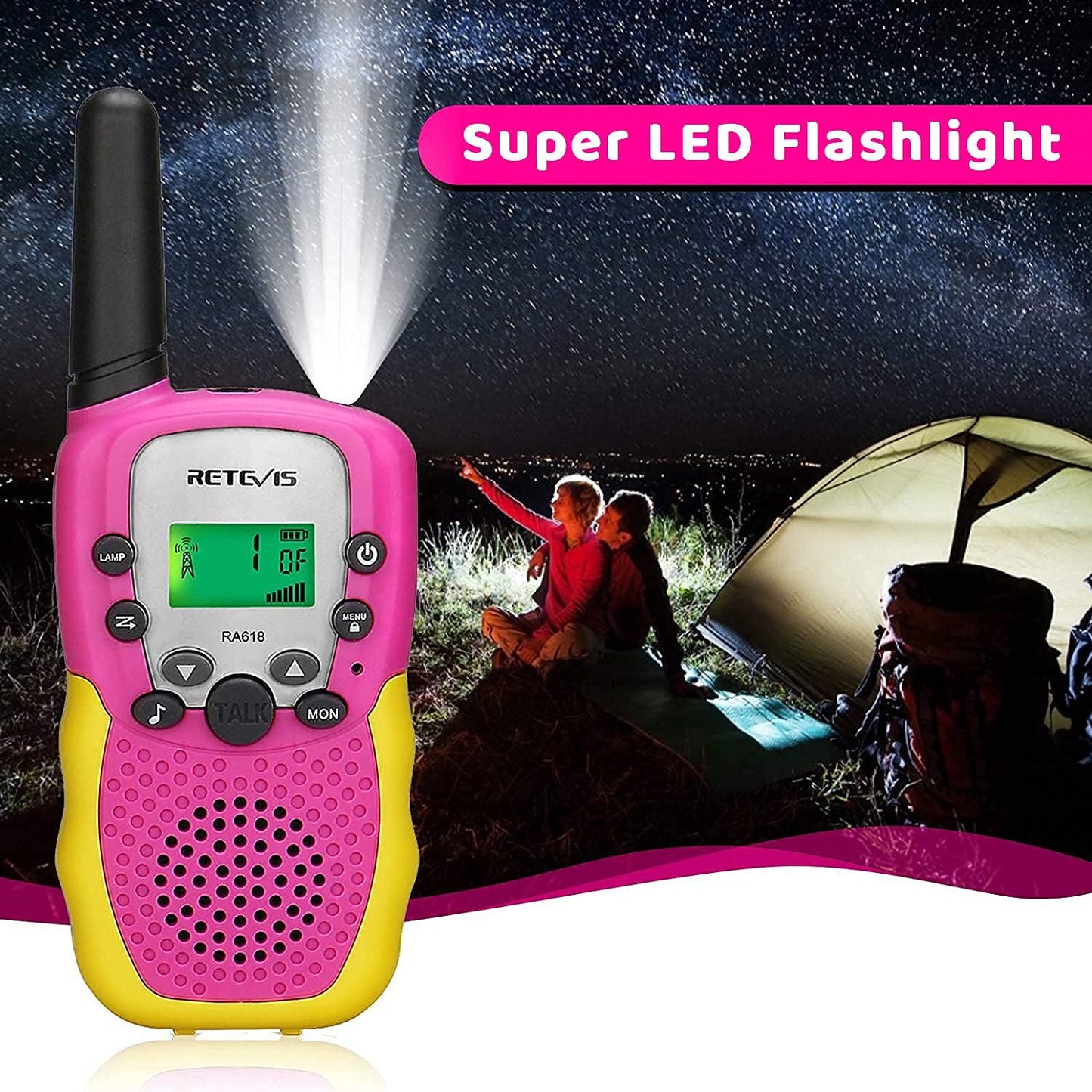 Retevis RT388 Walkie Talkies for Kids, Birthday Gifts for 6 7 8 9 10 11 12 Year Old Girls, 22 CH LCD Flashlight, Pink Walkie Talkies Christmas Gifts Toys for Girls(Pink, 2 Pack)
