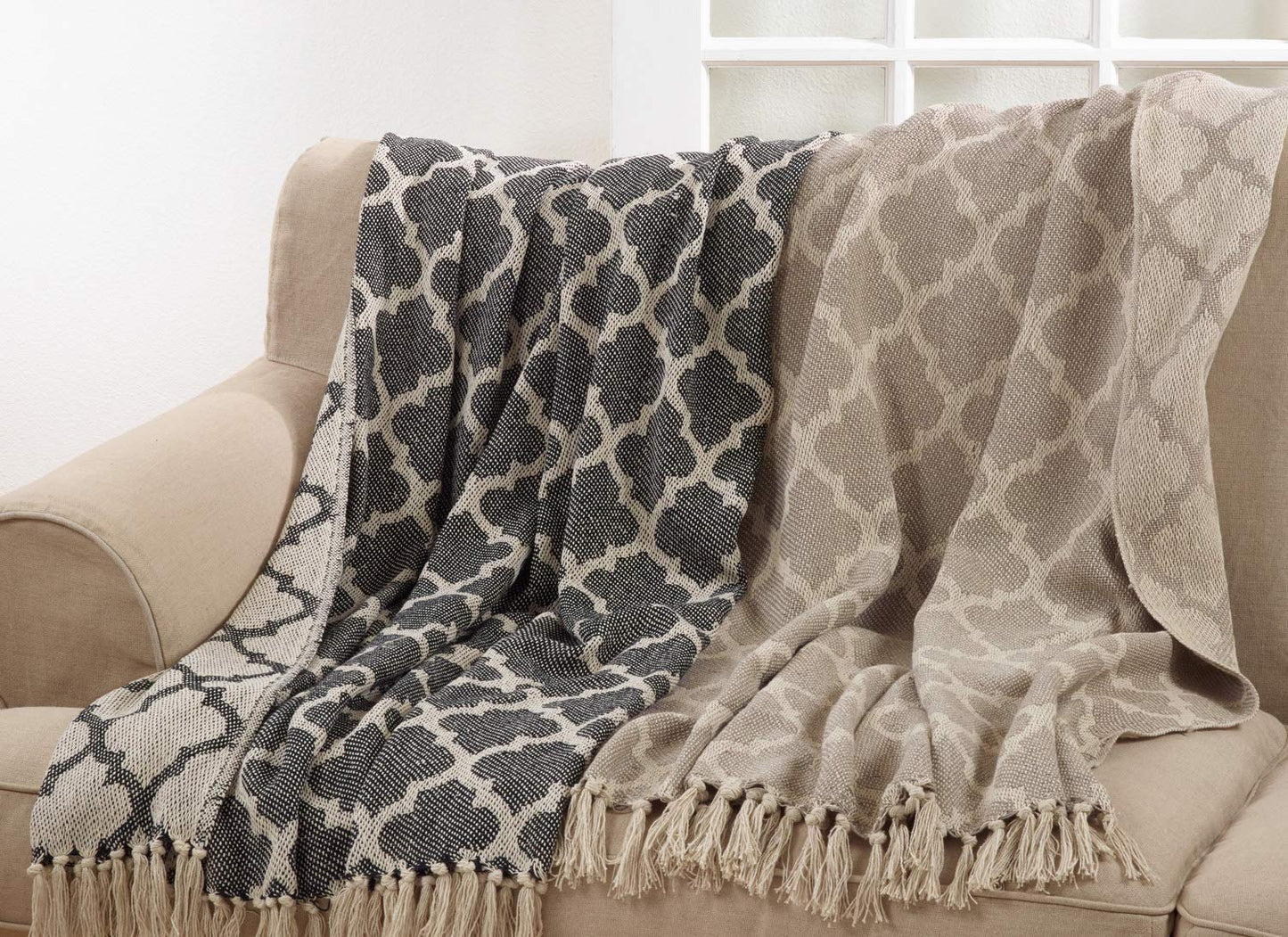 Fennco Styles Chic Moroccan Tile Tasseled 100% Cotton Throw Blanket - 2 Colors