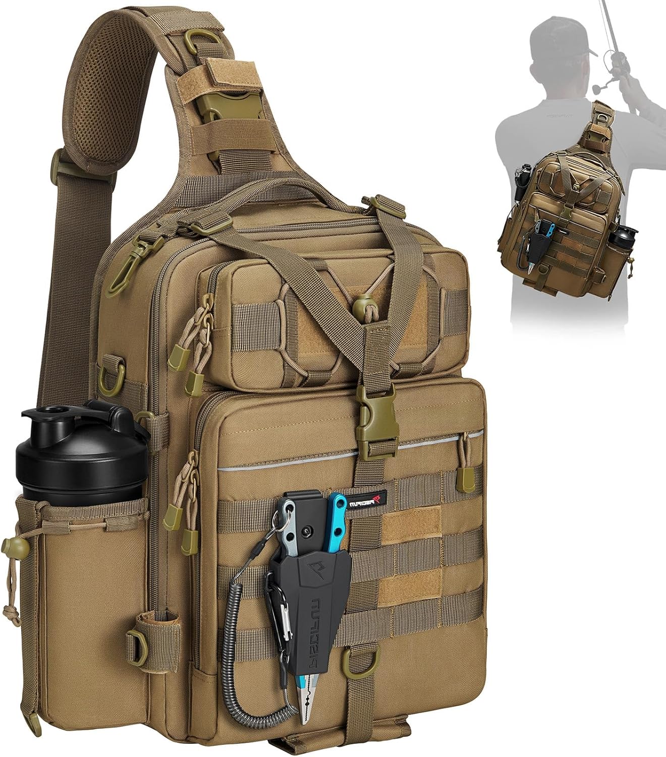 Piscifun Fishing Backpack with Rod Holder, Lightweight Sling Bag Storge Gear and Equipment