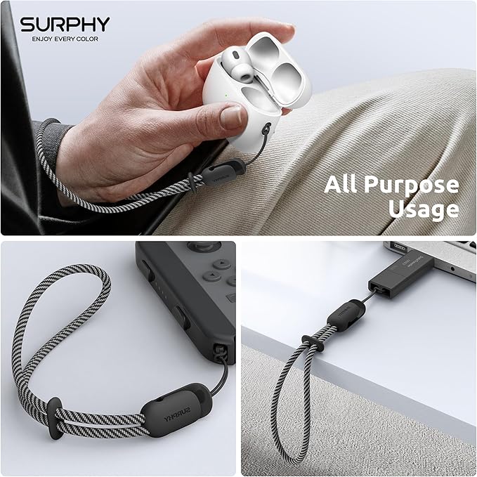 SURPHY 2 Pack Phone Lanyard for Cellphone Case, Phone Wrist Strap for Case, Cellphone Strap with 2-Color Braided, Charm Wrist Lanyard for Women and Men, Black & Gray