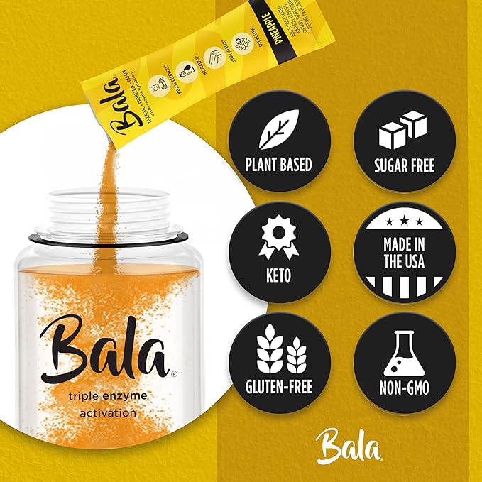 Bala Enzyme Hydration & Sugar-Free Drink Mix - Turmeric, Bromelain, Papain - Immunity, Mobility - Pineapple 0.25oz (30 Count)