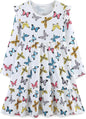 Girls Cotton Dress - Ruffle Sleeve Tiered A-Line Midi Sundress