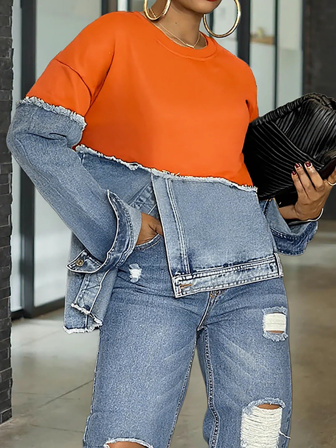 Womens Casual Fashionable Color-blocked Minimalist Top